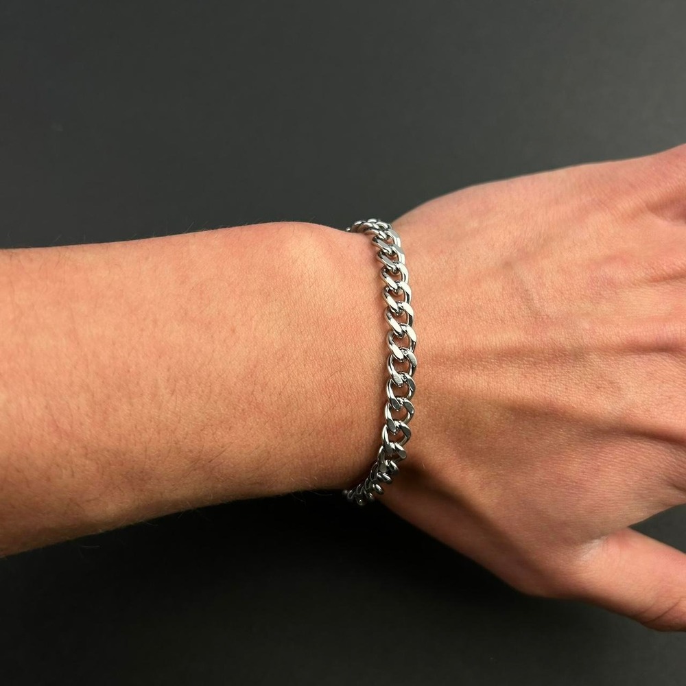 Vintage style stainless steel silver cuban link chain bracelet grunge punk 7mm